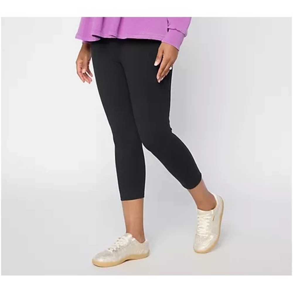 LOGO Layers by Lori Goldstein Regular Cropped Legging with Pockets  Black,X-Larg